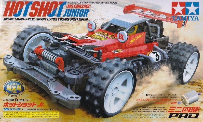 Tamiya Mini 4WD Pro Series No. 24 Hot Shot Jr. - Kit Telaio MS Scala 1/32, Parti In Plastica, Motore Centrale, Per Collezionisti